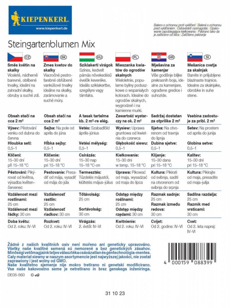 KIEPENKERL MIESZANKA KWIATÓW DO OGRODÓW SKALNYCH tył