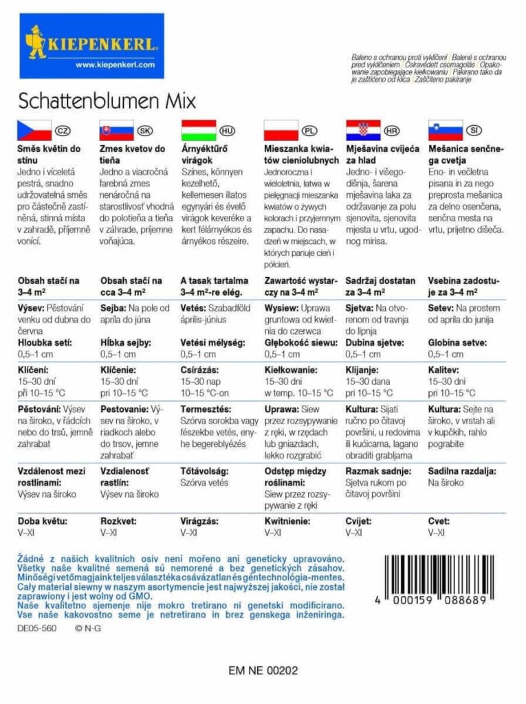 KIEPENKERL MIESZANKA KWIATÓW CIENIOLUBNYCH tył