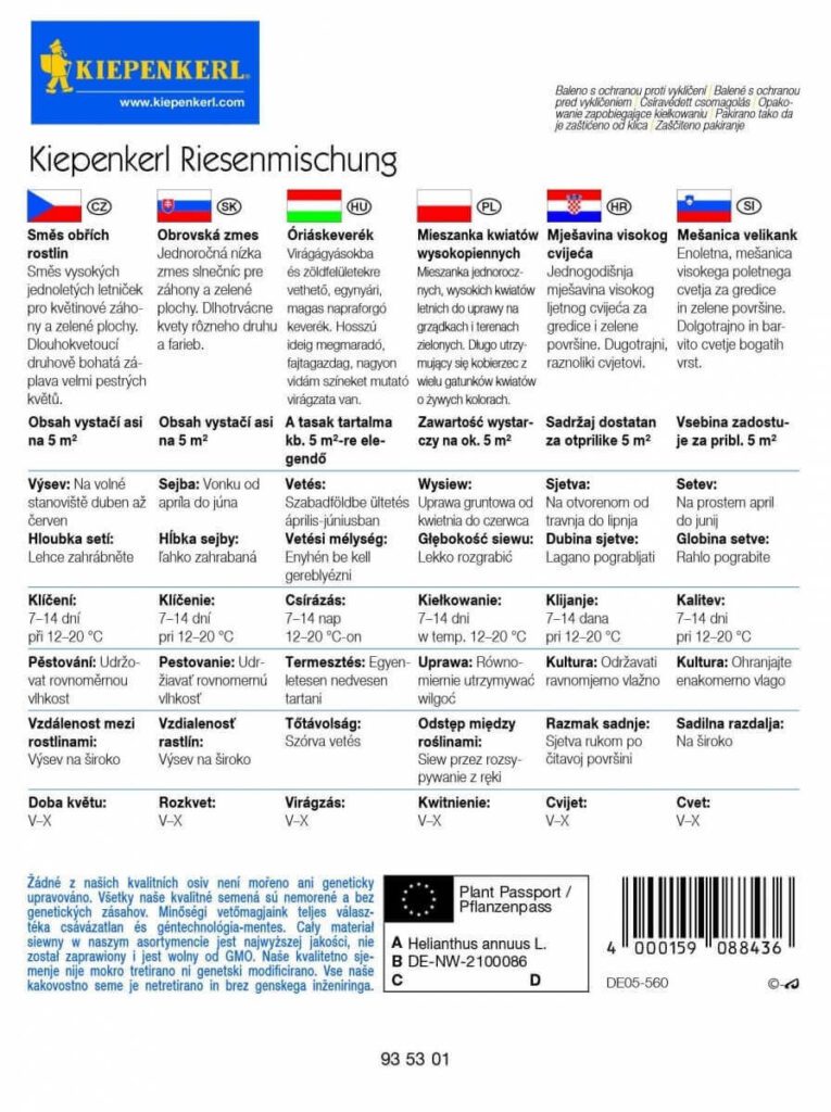 KIEPENKERL MIESZANKA KWIATÓW WYSOKOPIENNYCH tył