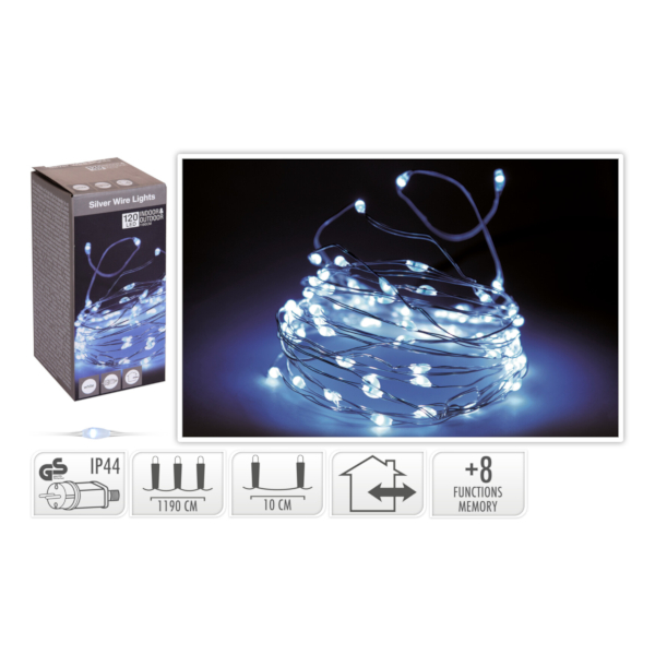 BIAŁE ZIMNE LAMPKI NA DRUCIKU 120LED