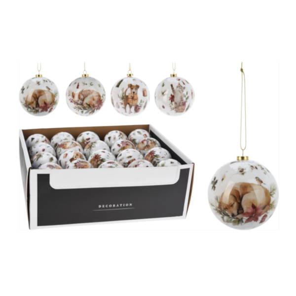 Plastikowa Biała Bombka - Wesołe Motywy Zwierząt 8CM