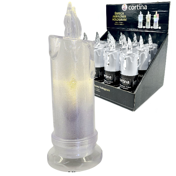 ŚWIECA LED CORTINA 18CM AKRYLOWA HOLO EFEKT PŁOMIENIA Z BATERIAMI