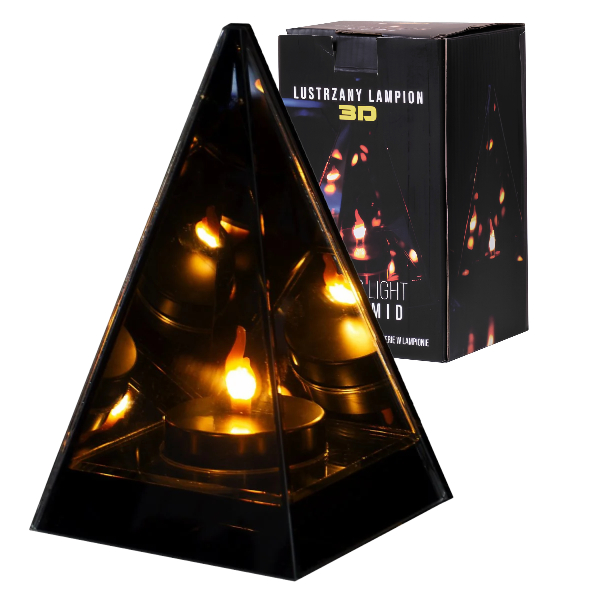 LAMPION LED AGNES 3D TRÓJKĄT PIRAMIDA 19CM RUCHOMY PŁOMIEŃ Z BATERIAMI
